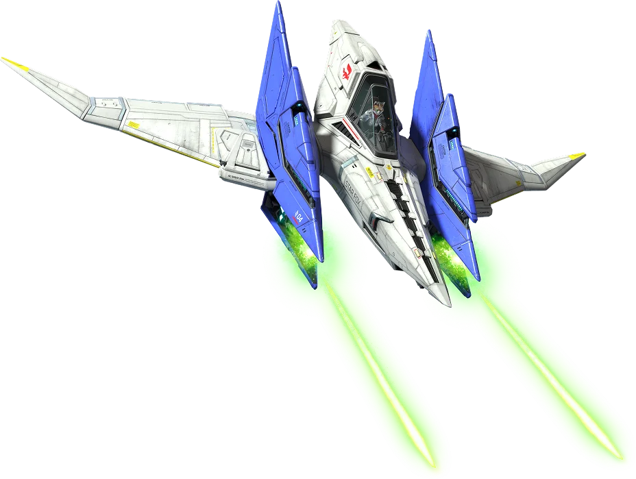 Fox McCloud steers the Arwing while blasting out two green lasers. The Arwing gently floats and moves, mimicking its journey through space.